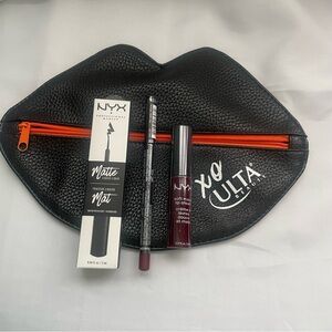Lot of 3 NYX Matte Liquid Liner, Lip Liner, Lip Cream with Cosmetic Bag Included